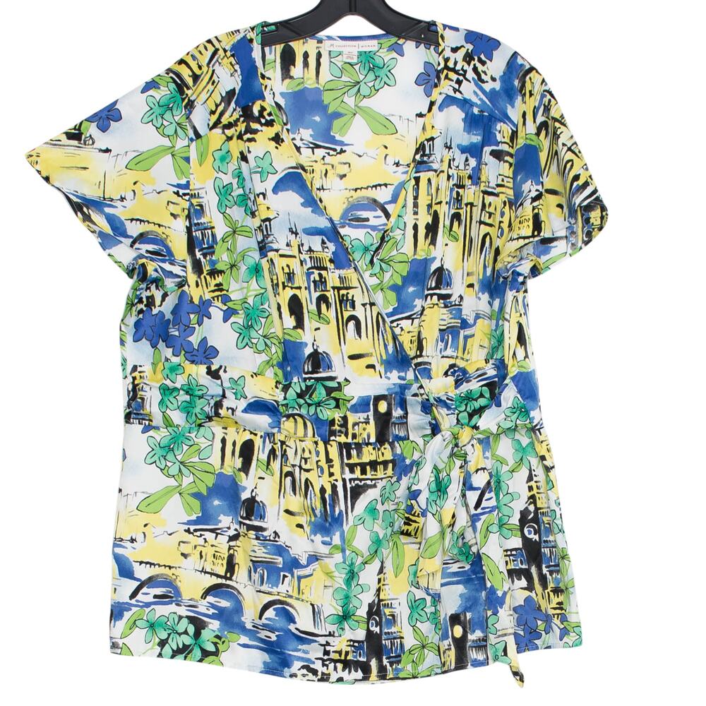 JM Collection Wrap Top‎ Tie Waist Plus Size 16W Tropical Resort Vacation Boho